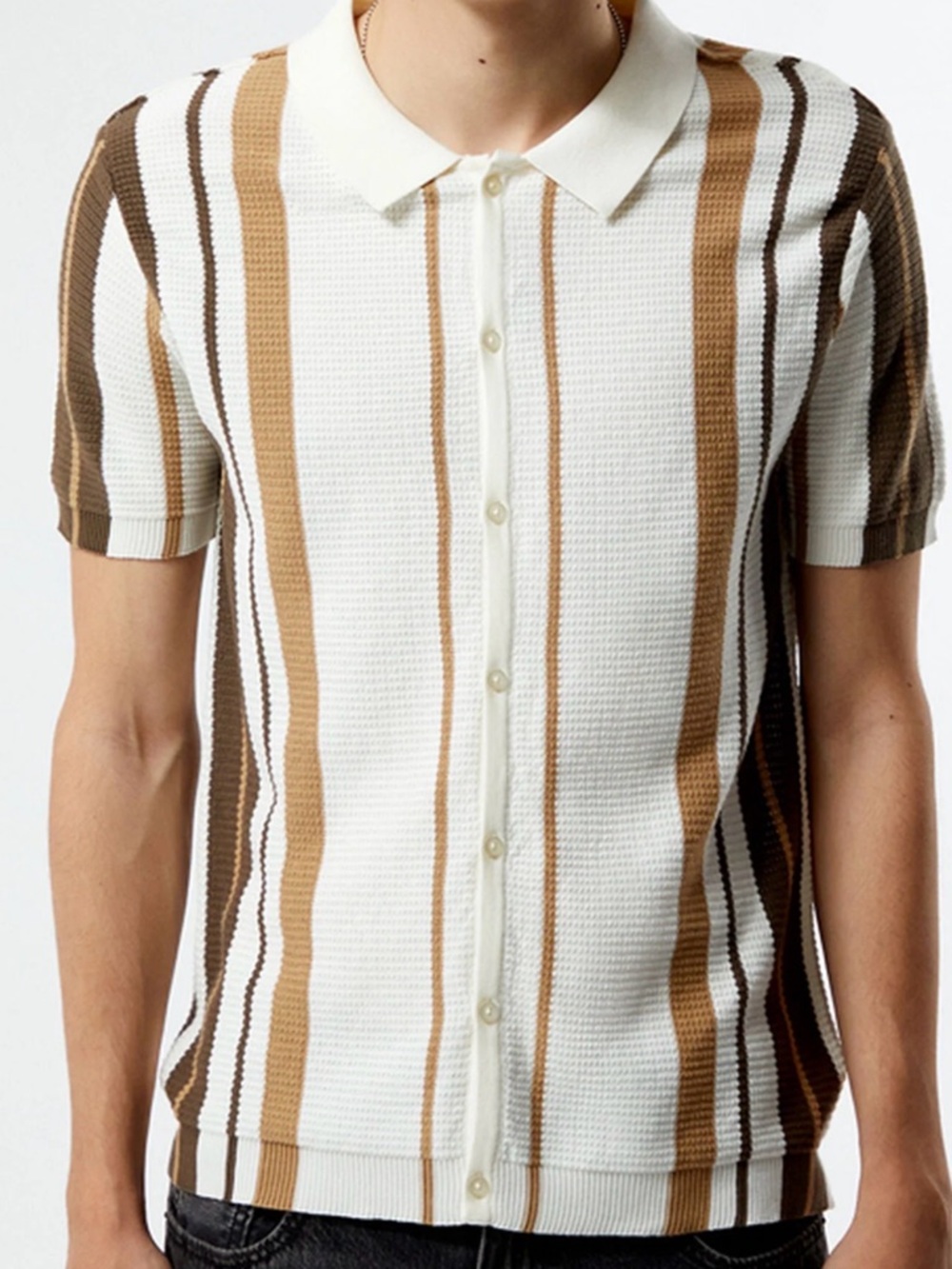 PacSun White, Tan & Brown Short-Sleeve Button-Front knitted Polo Shirt